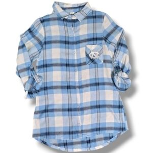 UNC tarheels cotton blend full button down tunic style crop sleeve blouse size M